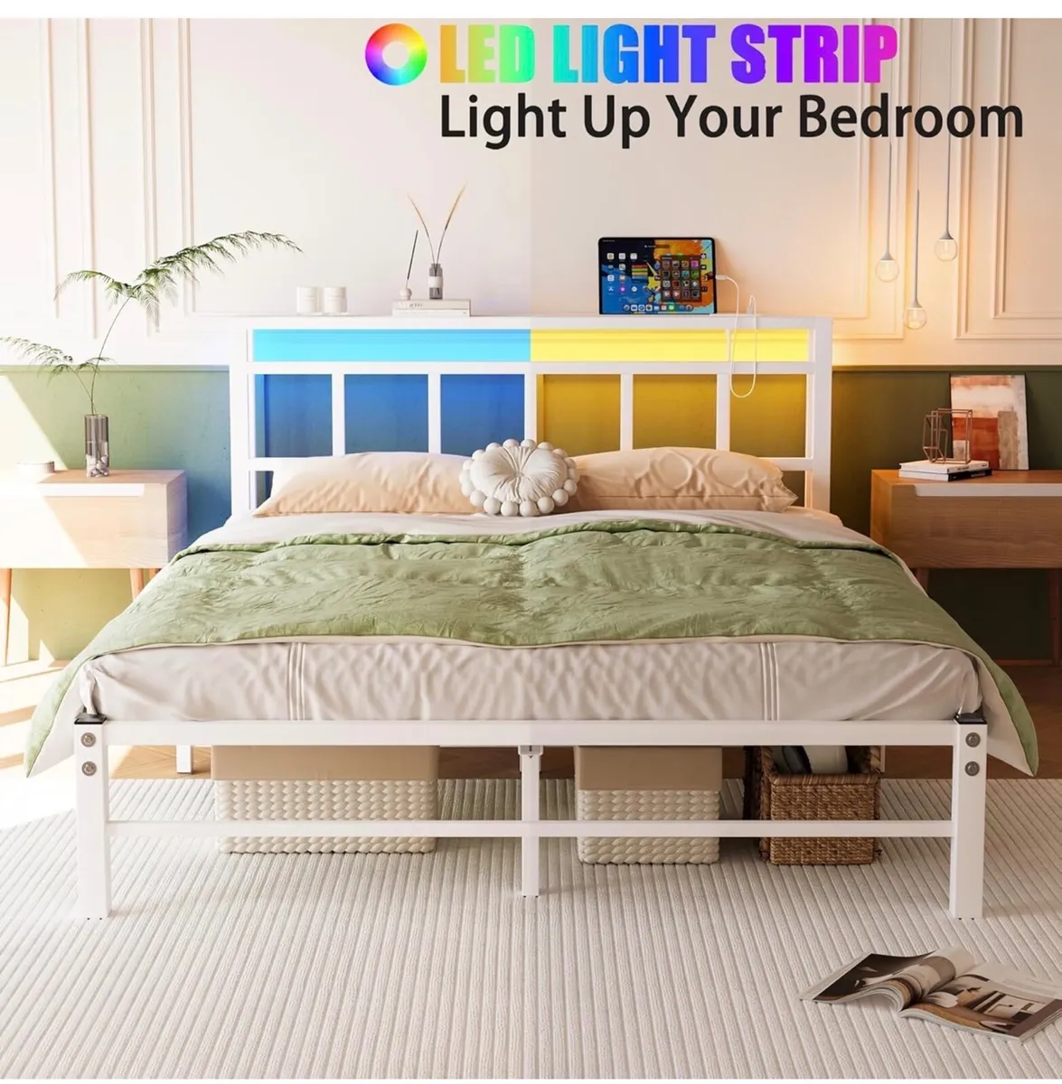 King Bed Base with Storage and Charging Station - Image 1