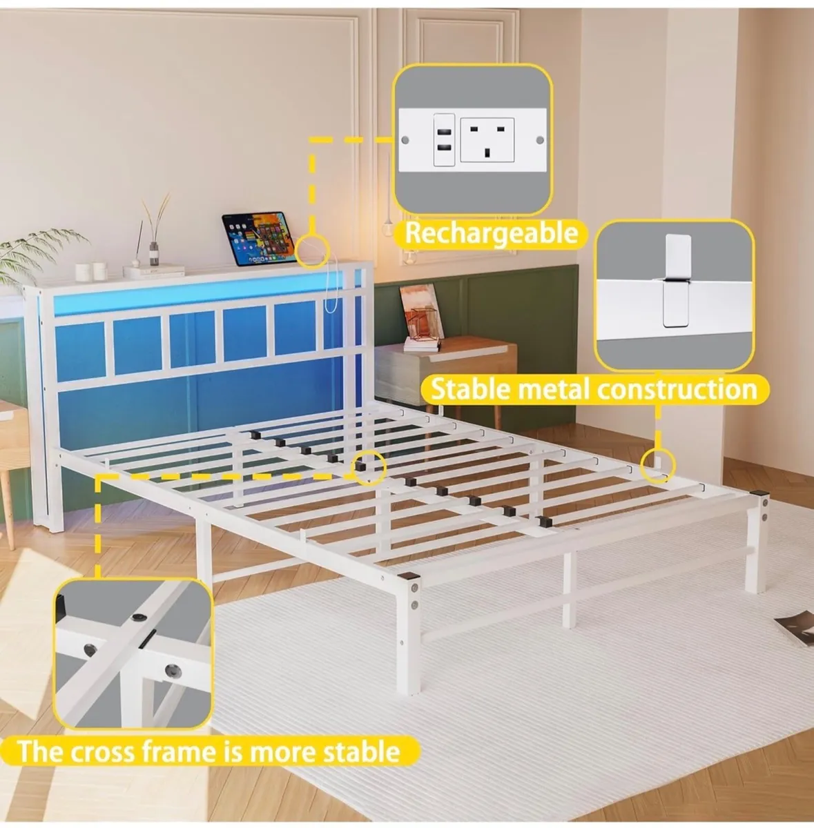 King Bed Base with Storage and Charging Station - Image 2