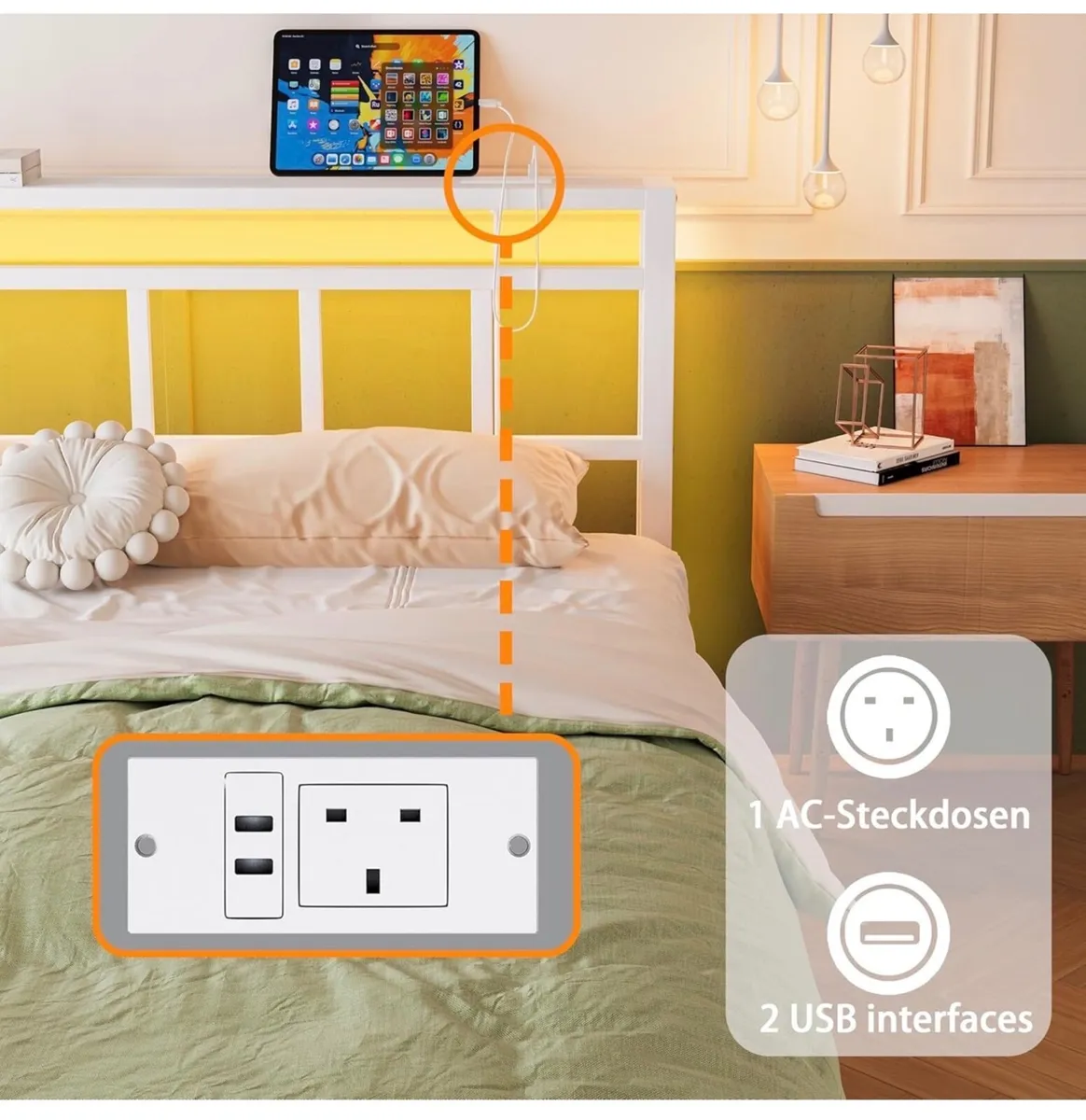 King Bed Base with Storage and Charging Station - Image 3