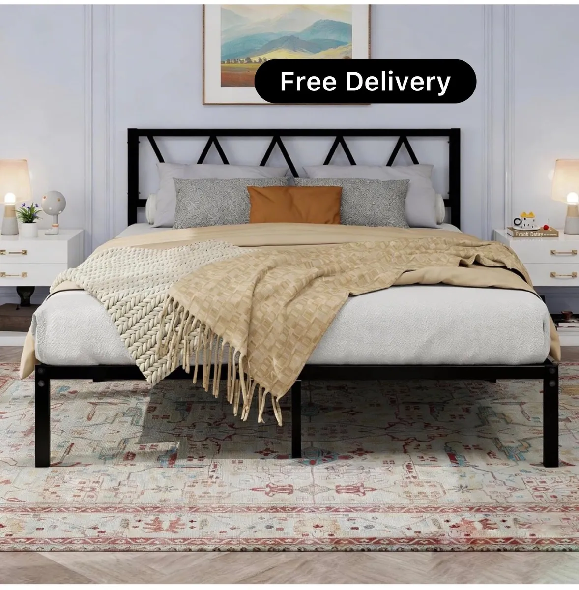 5ft King Size Bed Frame with Storage, Heavy Duty M - Image 1