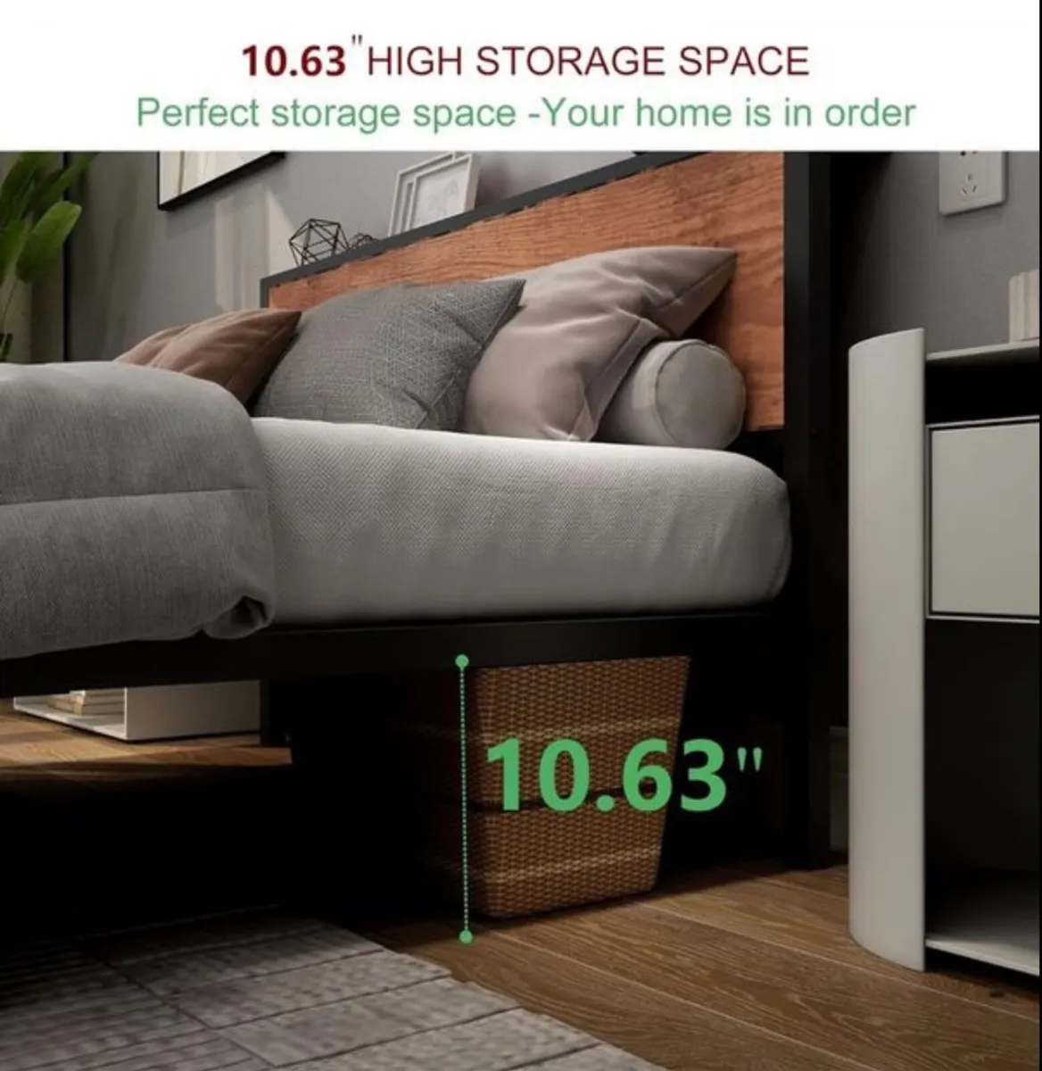 King Size Bed Frame with Storage Wooden Headboard - Image 4