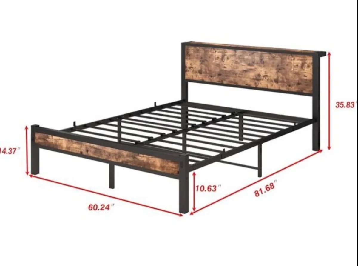 King Size Bed Frame with Storage Wooden Headboard - Image 2