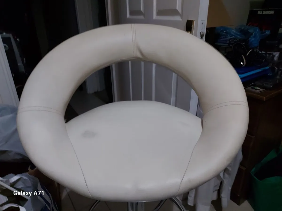 White Leather Kitchen Stool, Functioning Great - Image 2