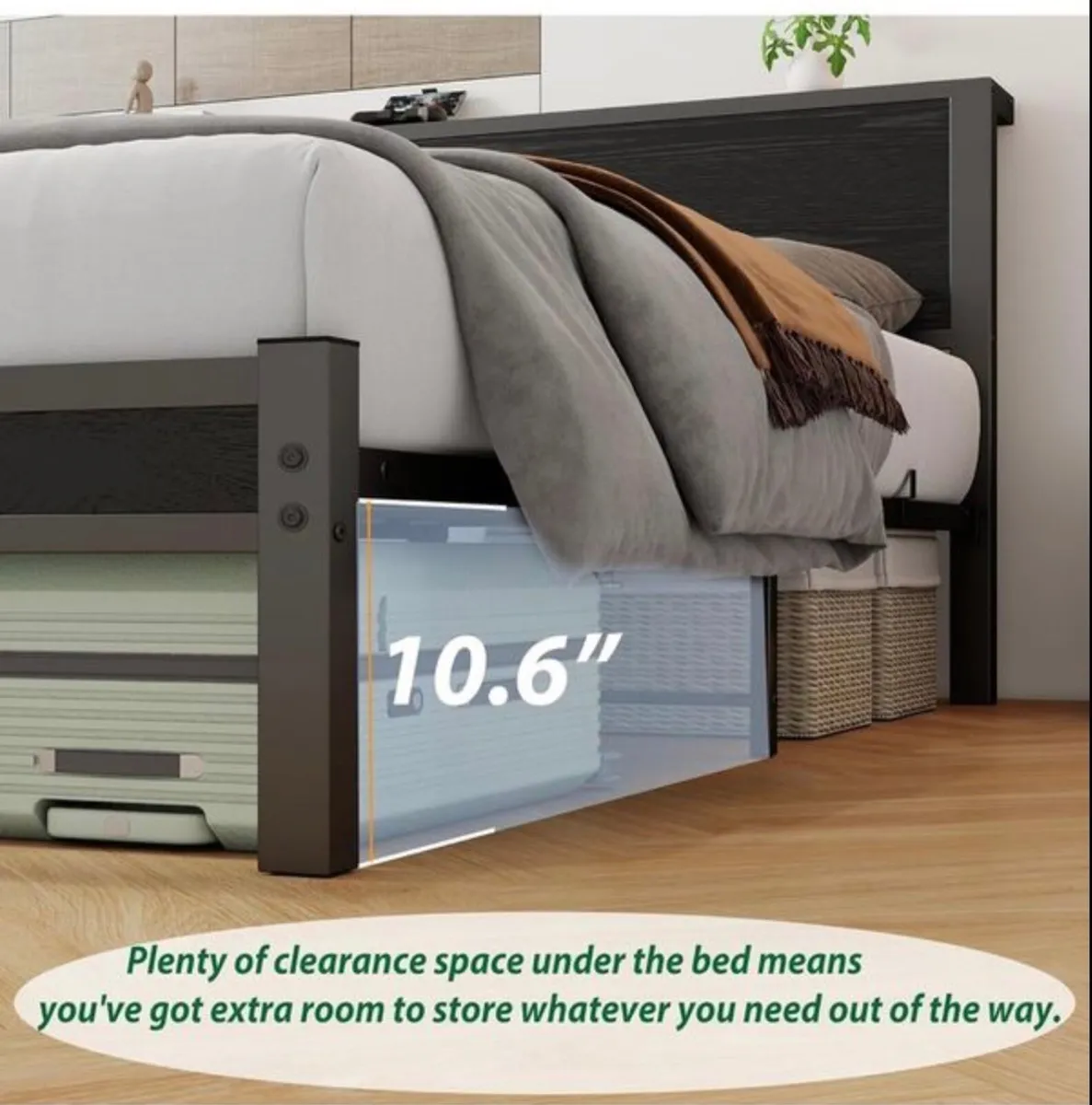 King Size Bed Frame with Wooden Storage Headboard - Image 4