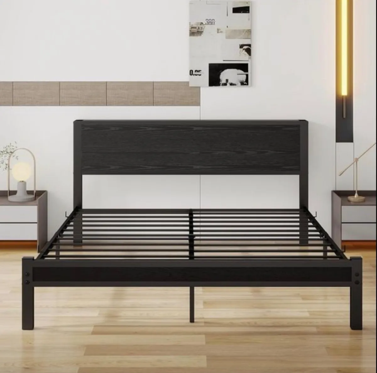 King Size Bed Frame with Wooden Storage Headboard - Image 2