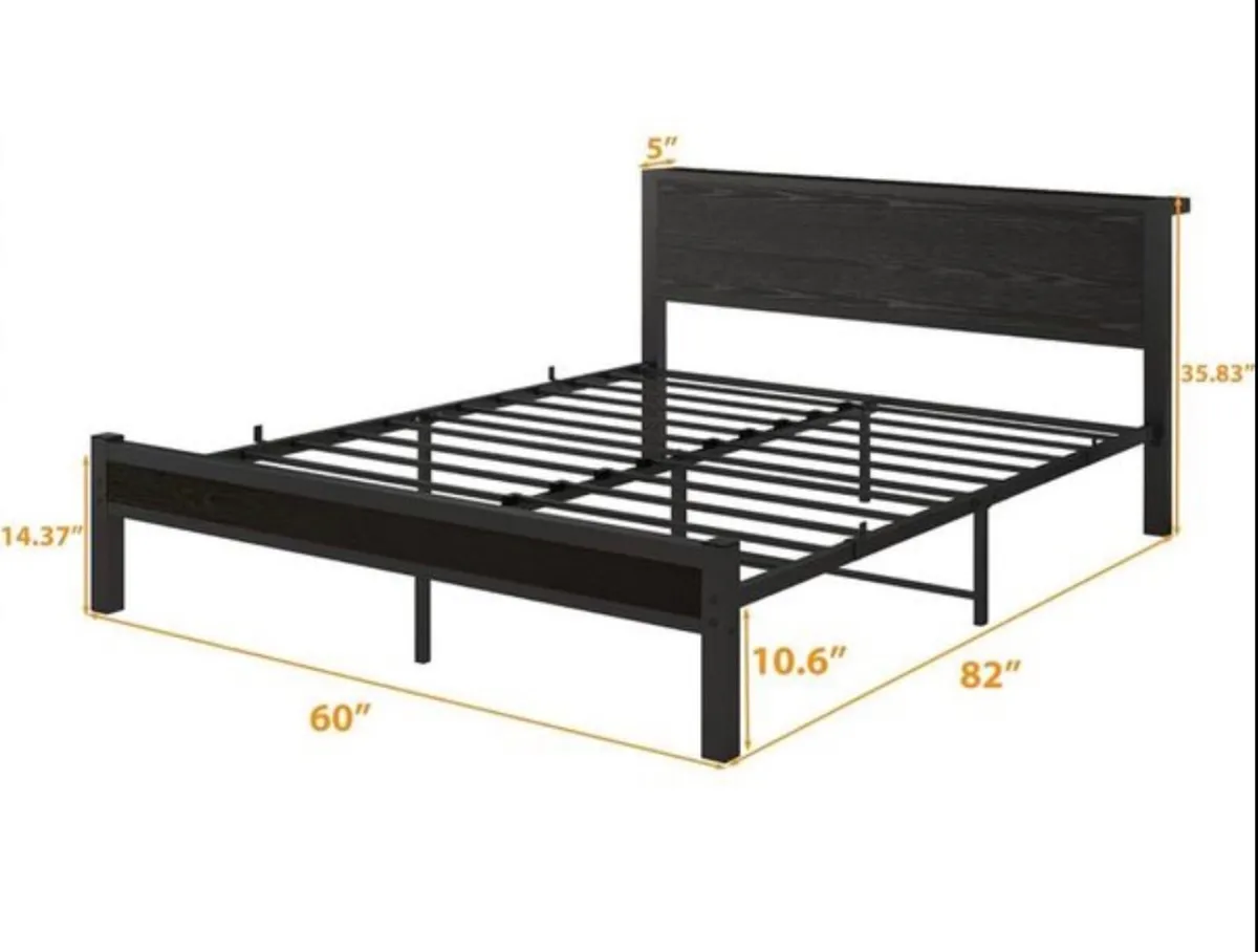 King Size Bed Frame with Wooden Storage Headboard - Image 4