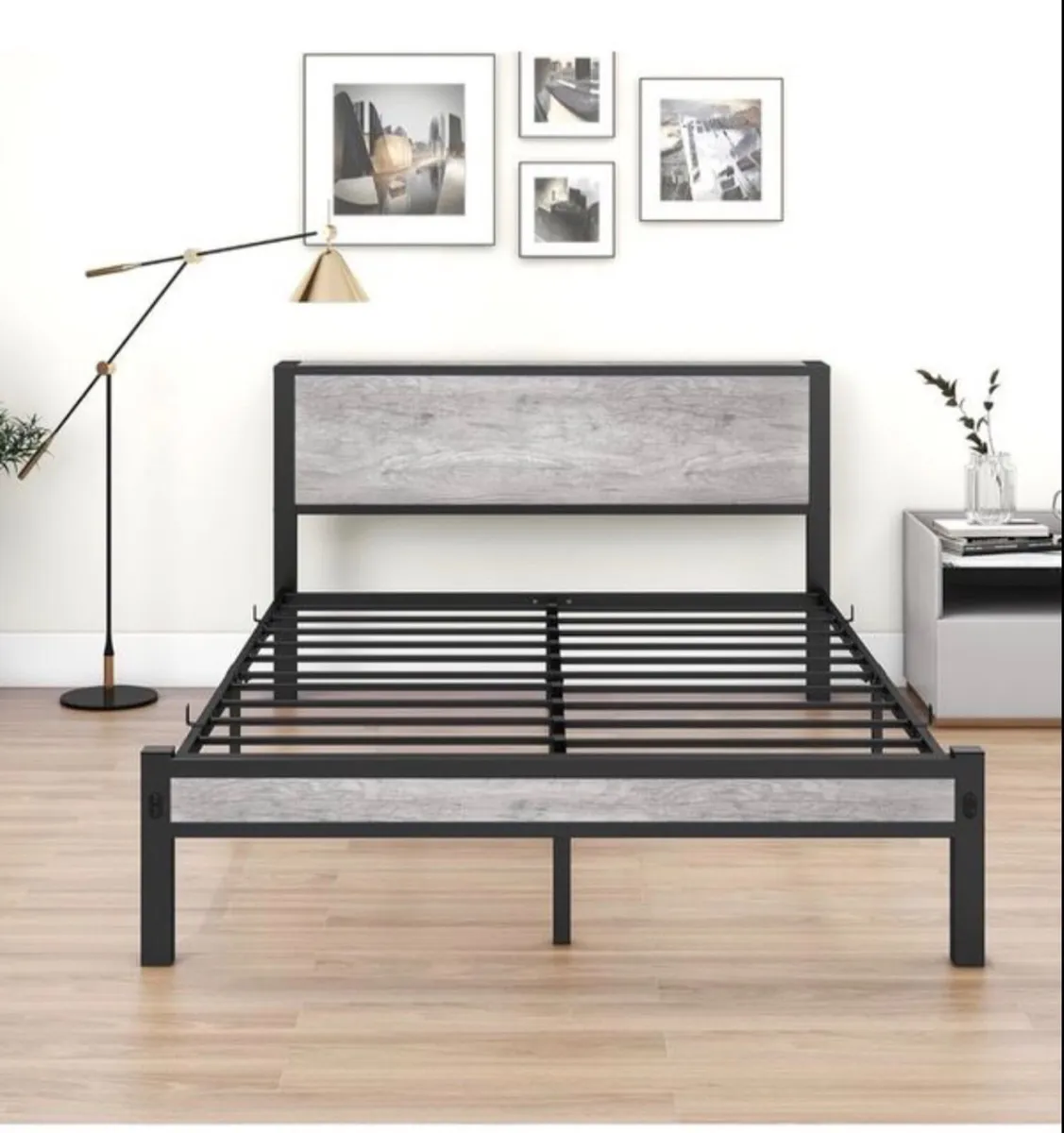 King Size Bed Frame with Storage Wooden Headboard - Image 4