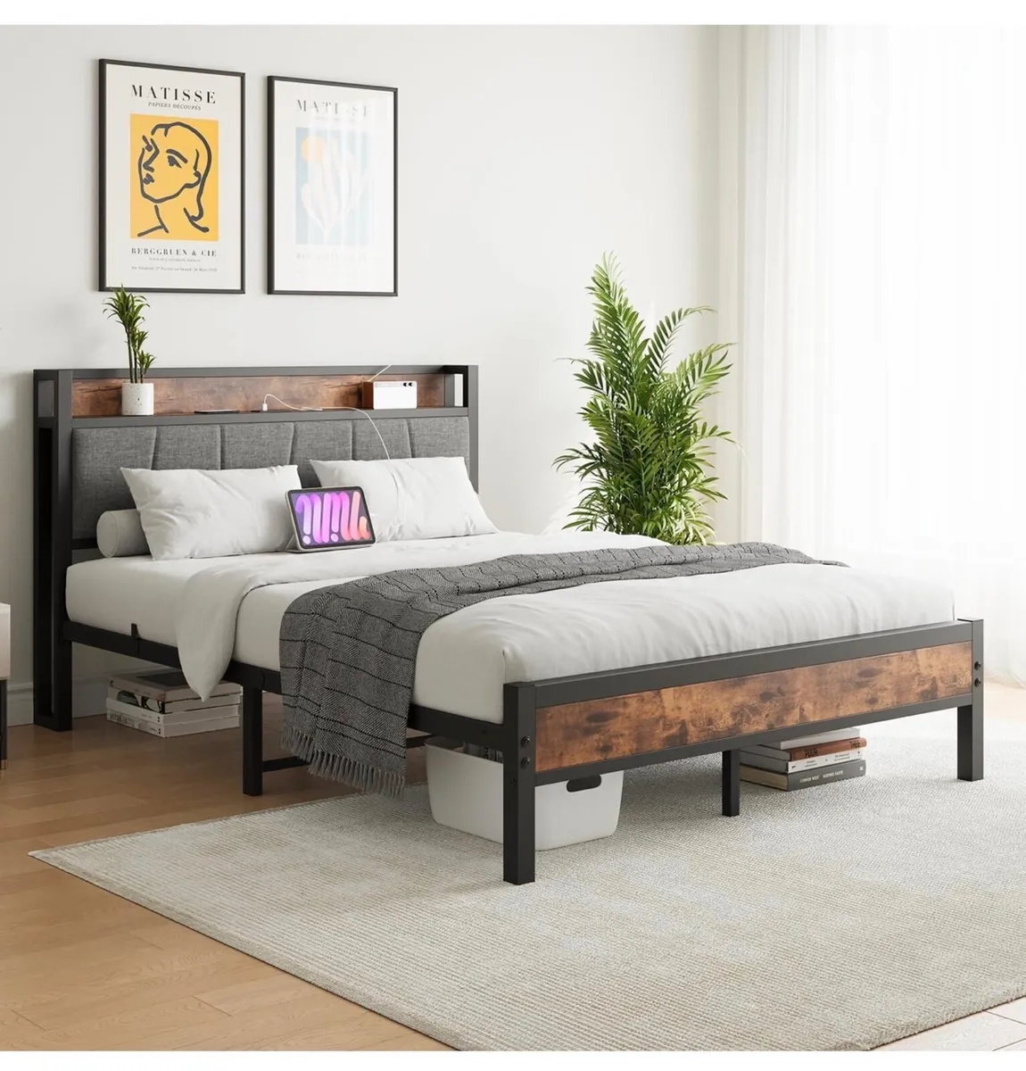 King Size Bed Base with Charging Station - Image 1