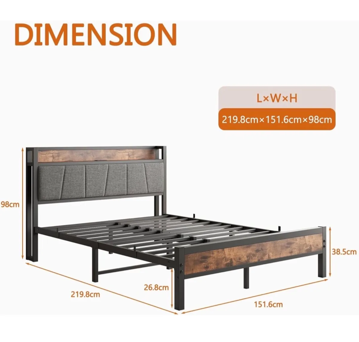 King Size Bed Base with Charging Station - Image 2