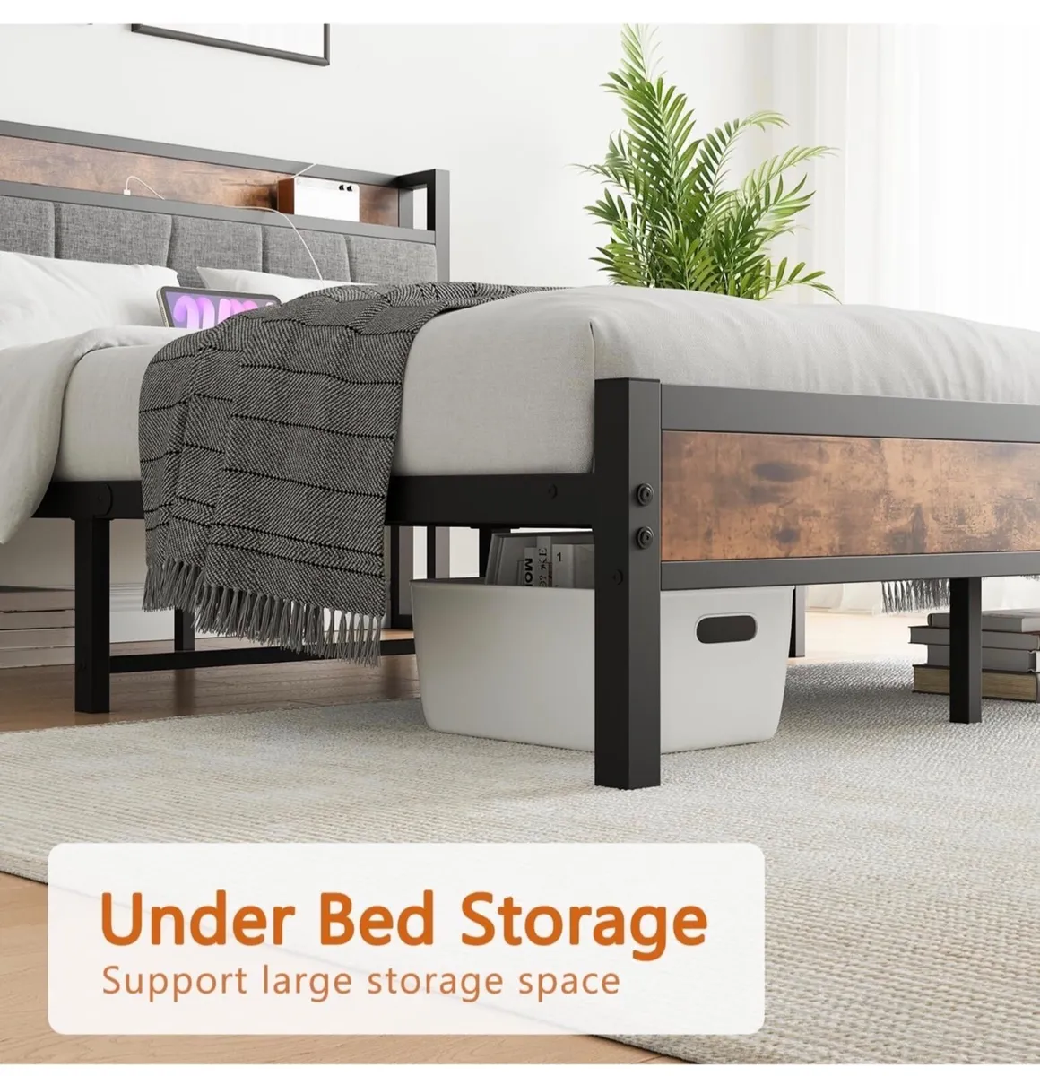 King Size Bed Base with Charging Station - Image 4