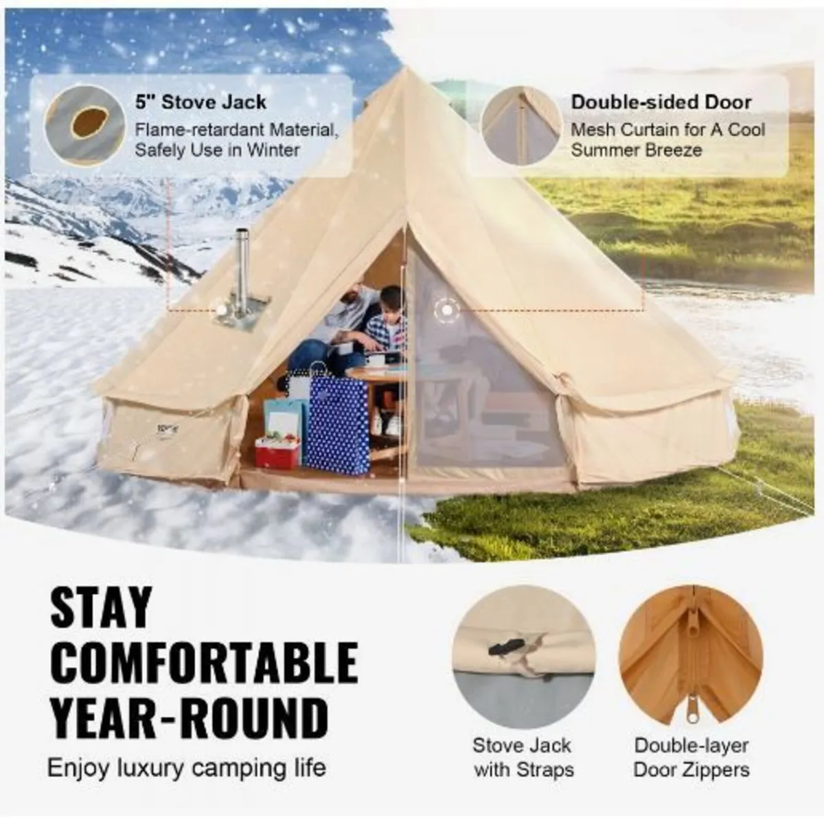 Canvas Bell Tent, 4 Seasons 4 m/13.12 ft Yurt - Image 2