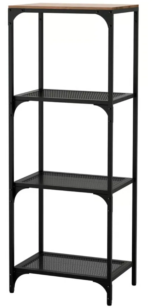 2 x Metal and solid wood shelving - Image 1