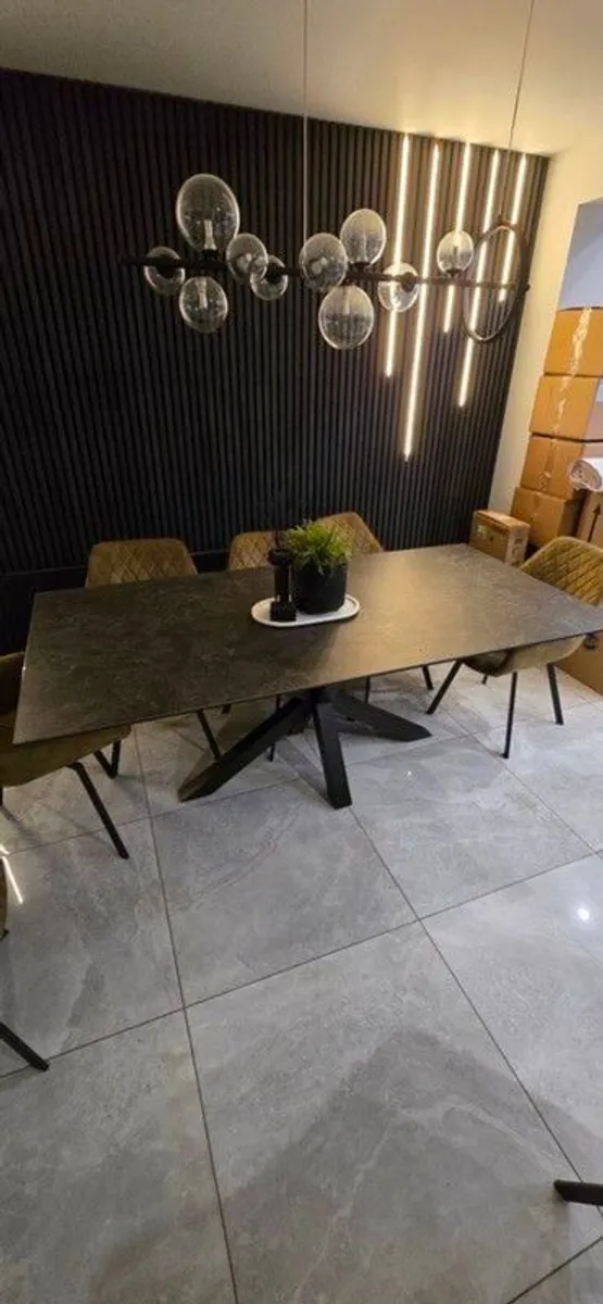 Kitchen table. Modern Dining Table 2m x 1m Steel Base & Glass Top - Image 1