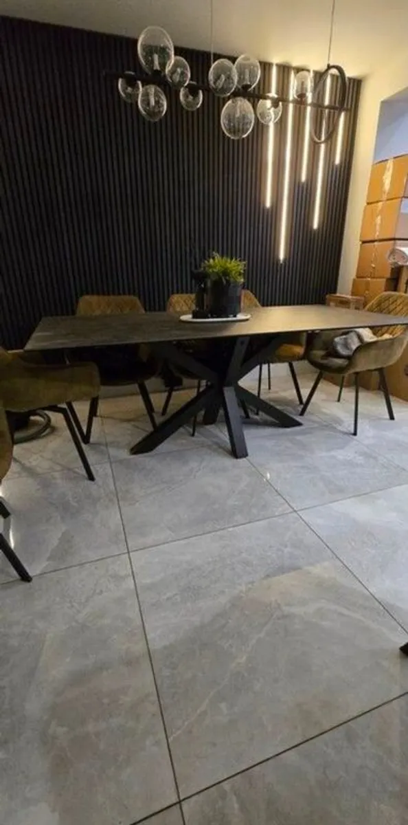 Kitchen table. Modern Dining Table 2m x 1m Steel Base & Glass Top - Image 2