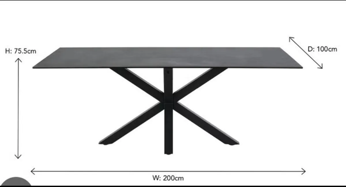 Kitchen table. Modern Dining Table 2m x 1m Steel Base & Glass Top - Image 3