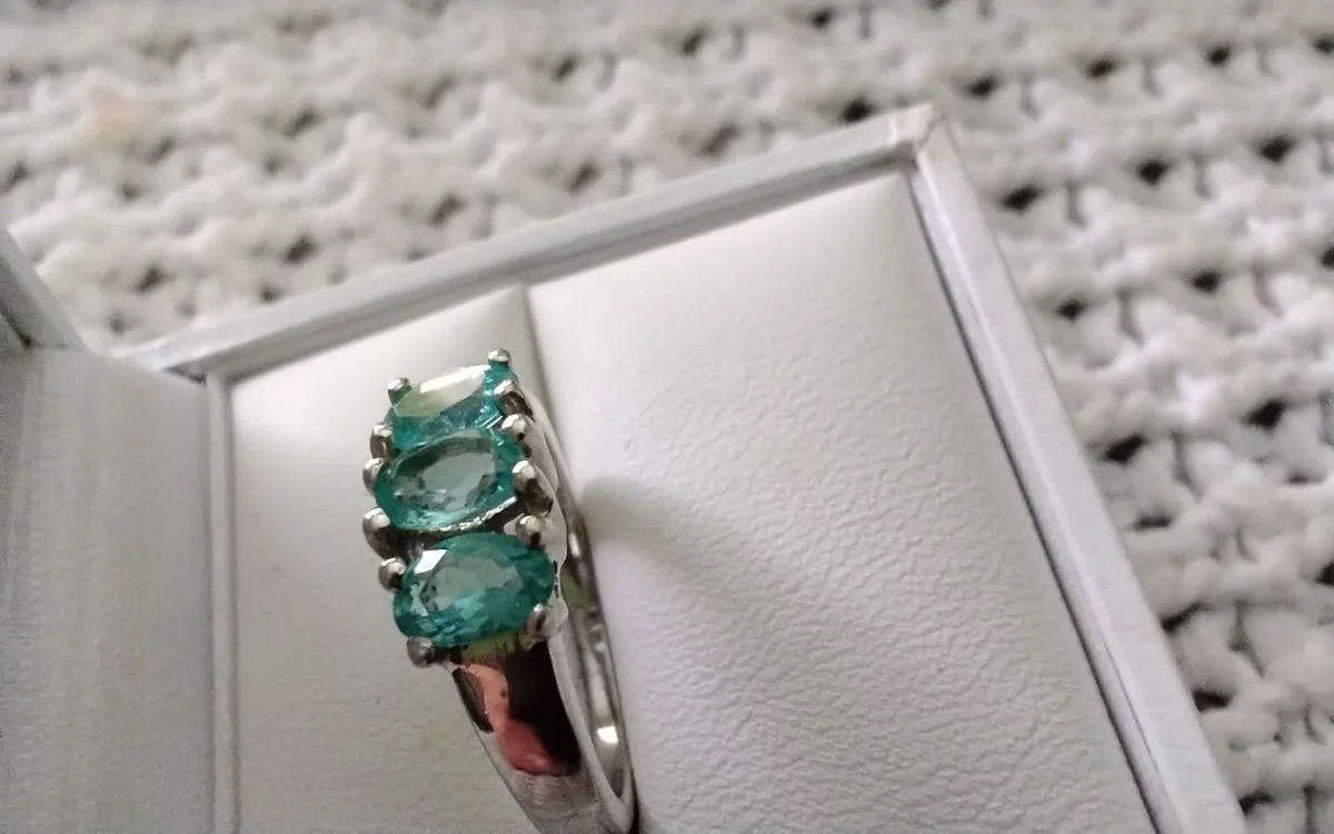 Sterling silver vintage AQUAMARINE trilogy ring - Image 4