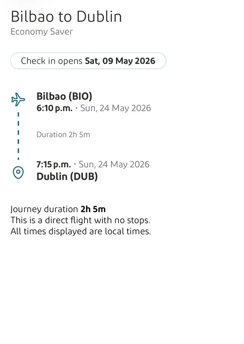 Flight from Bilbao to Dublin (champions cup) - Image 1