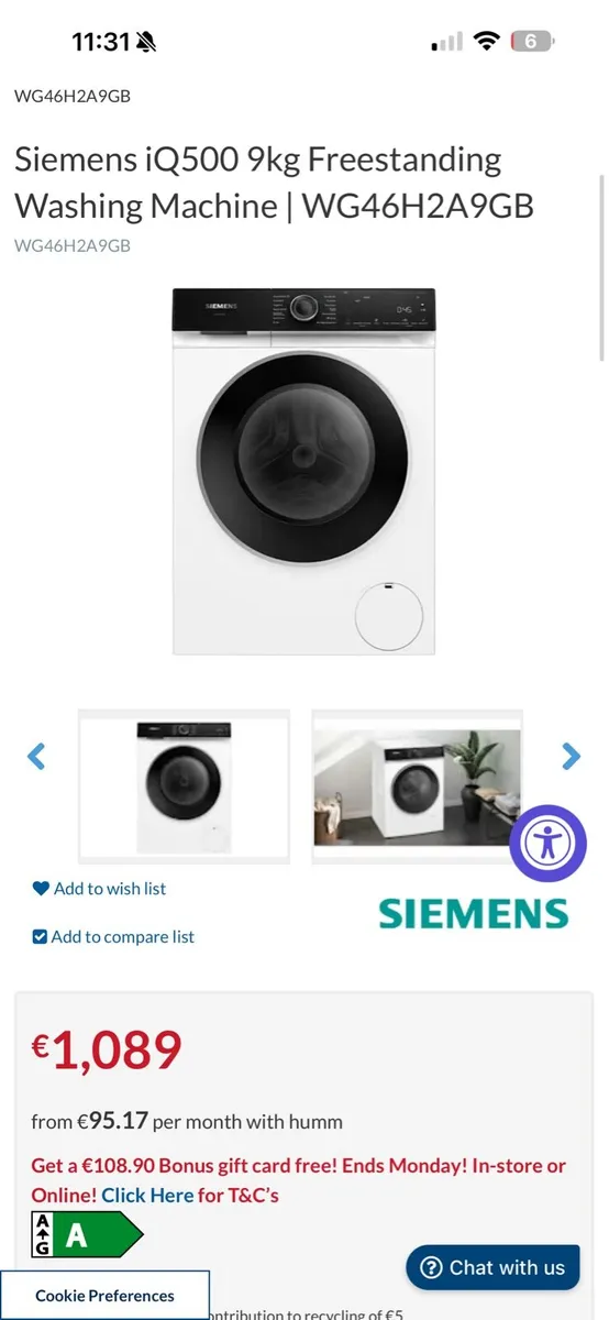 Siemens IQ 500 9kg Washing machine (New) - Image 3