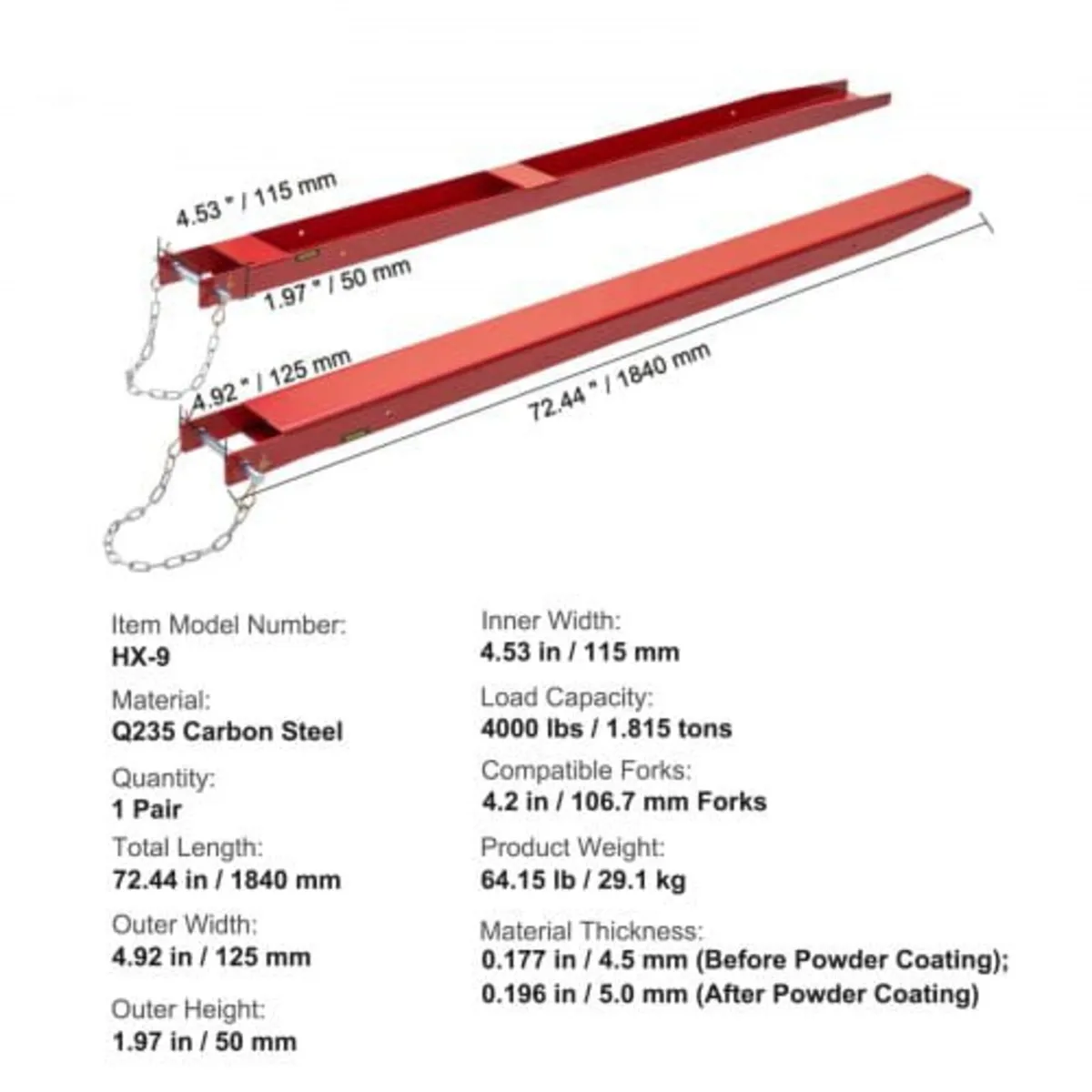 Fork Extensions, 1840 mm Length 115 mm Width, Heav - Image 4