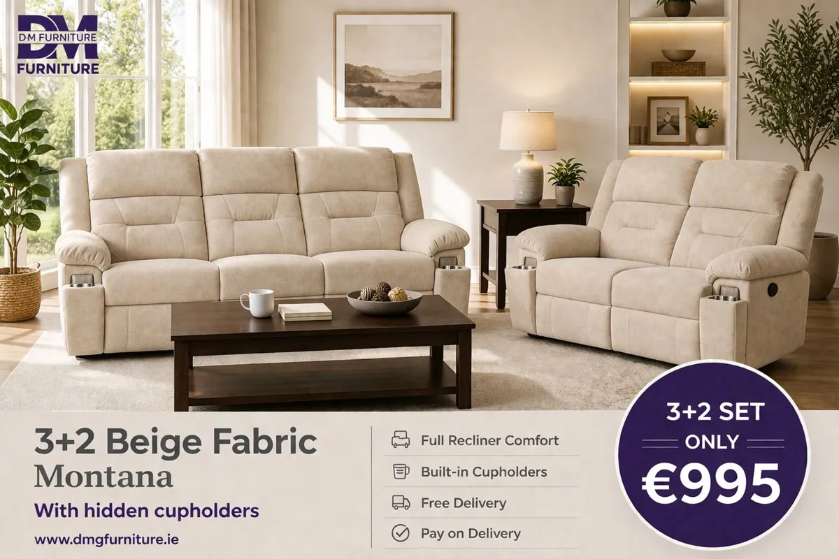 New 3+2 Montana Fabric Recliner Sofa - Image 1