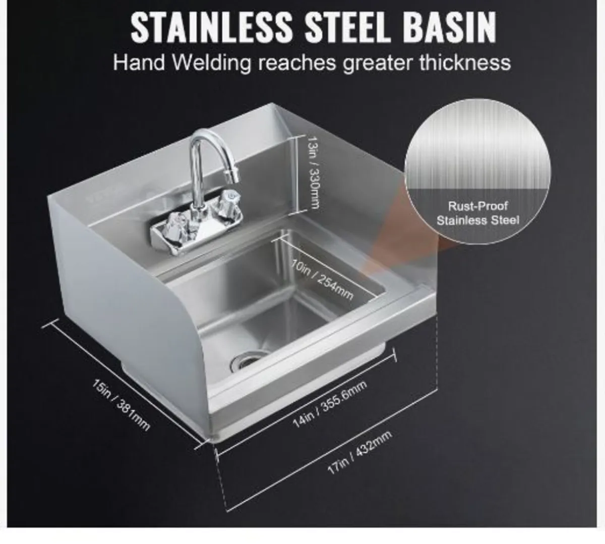 Commercial Hand Sink with Faucet and Side - Image 2