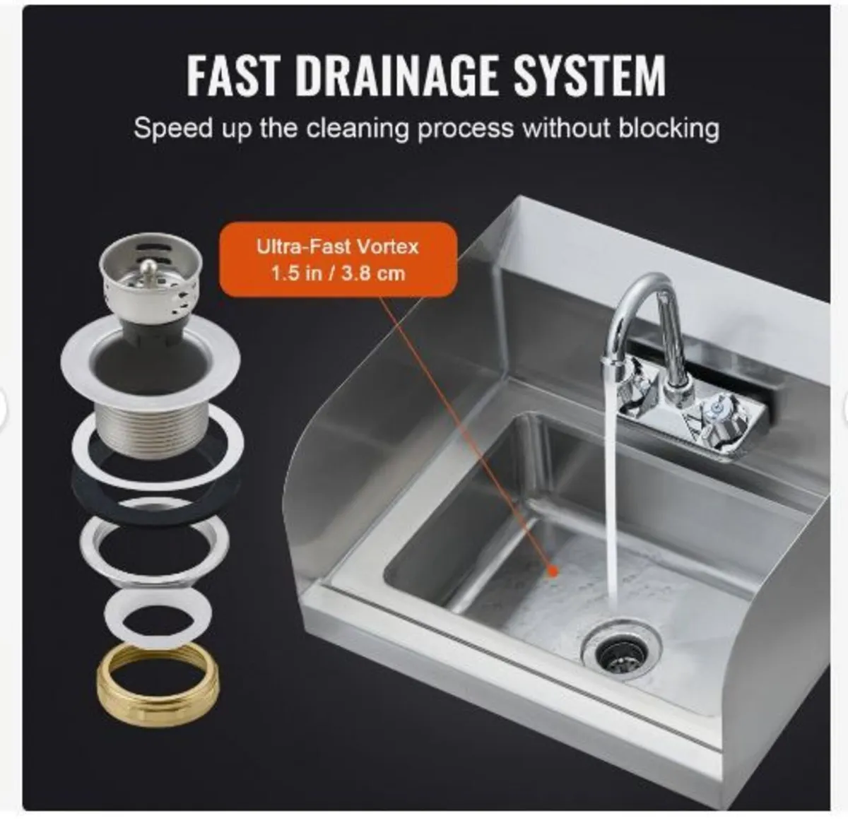 Commercial Hand Sink with Faucet and Side - Image 4