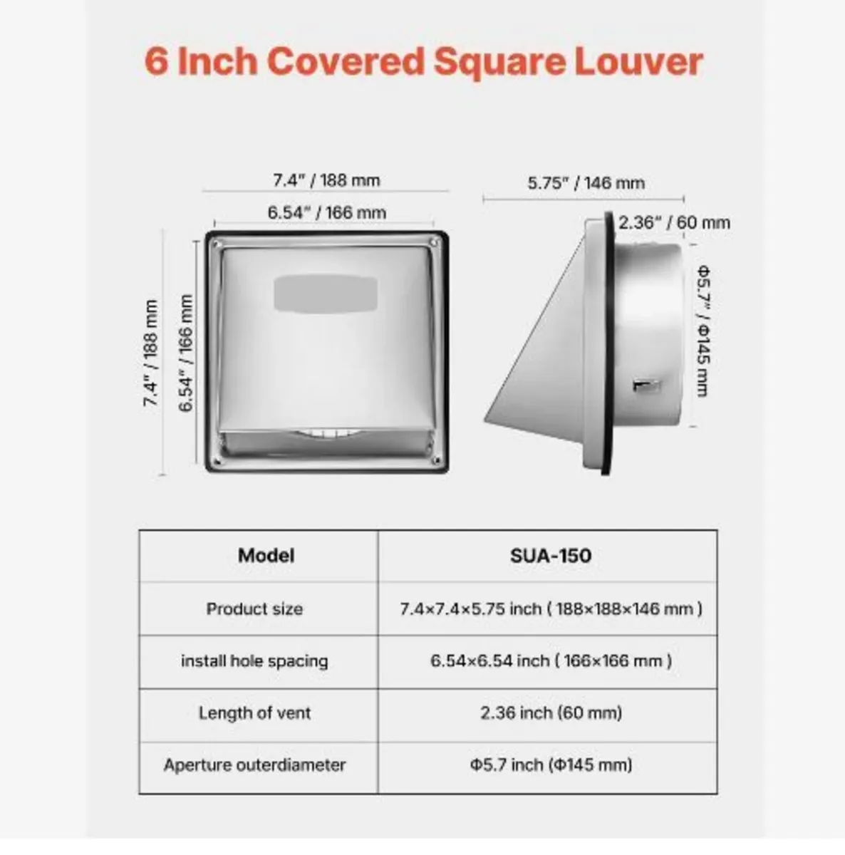 145 mm External Extractor Wall Vent Cover - Image 2