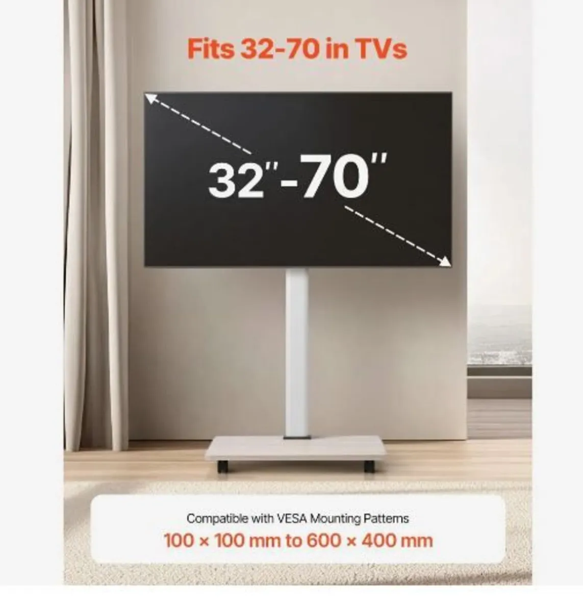 Rolling TV Stand, Mobile TV Cart for 32-70 Inch - Image 3
