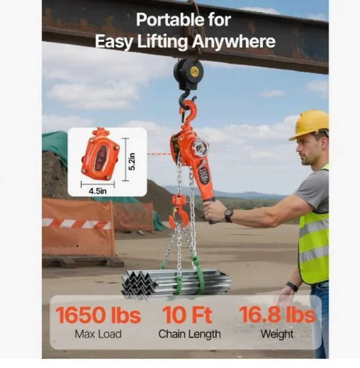 Manual Lever Chain Hoist, 3/4T 750KG Capacity - Image 2