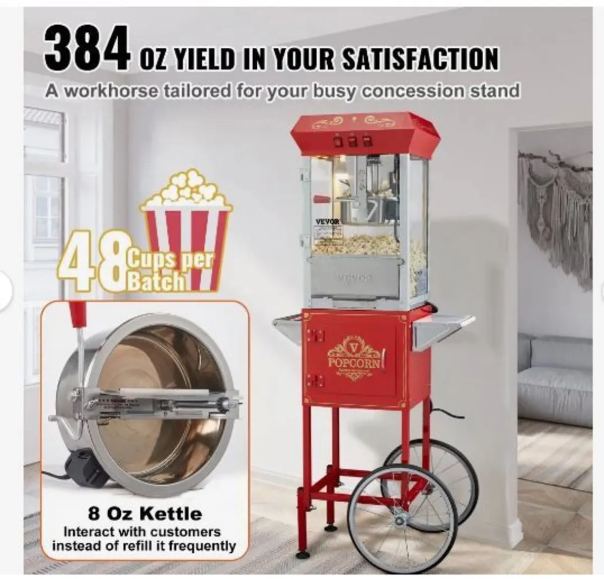 Popcorn Maker with Cart, 850W - Image 4