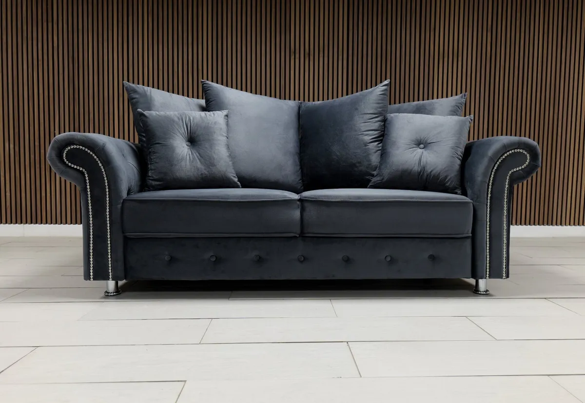 Olympia Grey & Cream Plush Fabric Sofa - Image 2