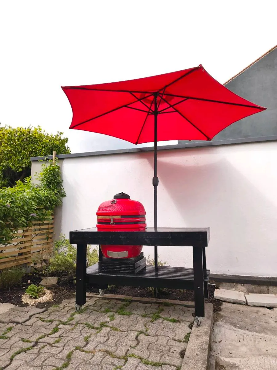 24" Ceramic Kamado & Custom Table with Parasol - Image 1