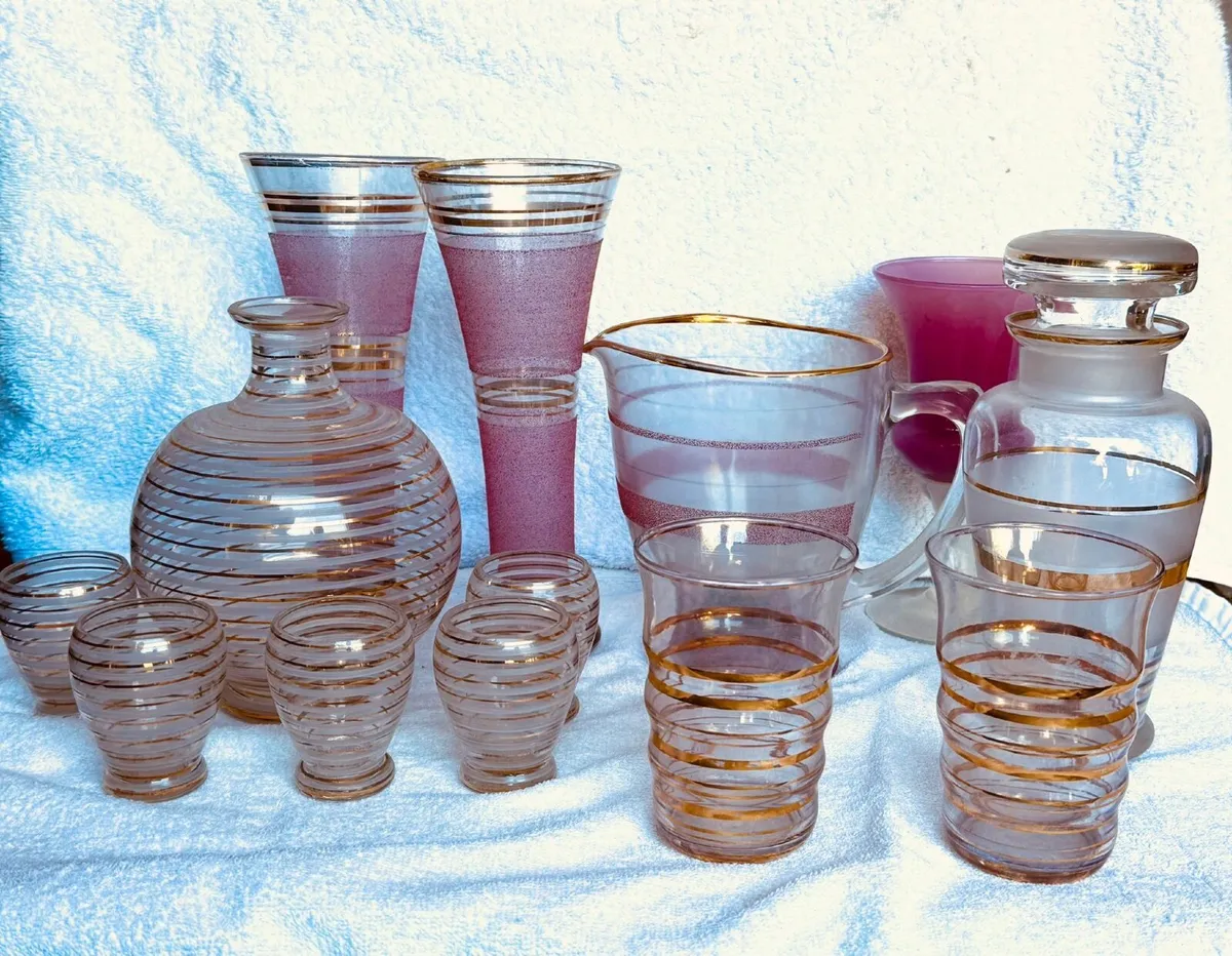 Vintage pink and white glassware