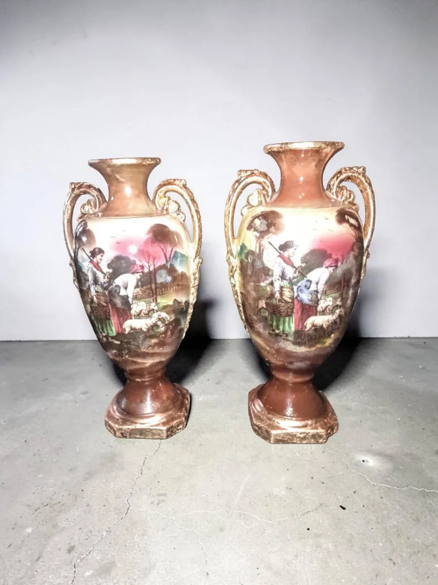 Pair of large handpainted signed vases C1918 - Image 1