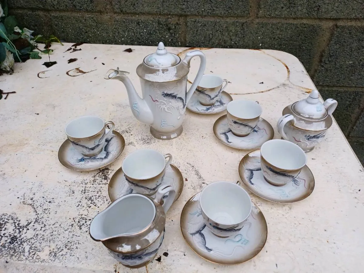 1950s Japanese Eggshell Dragonware Coffee Set - Image 1