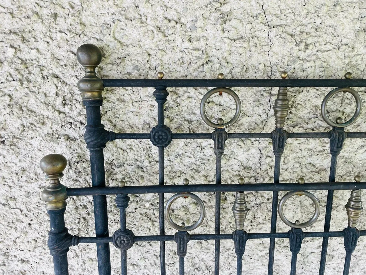 Antique iron bed with brass detail. - Image 2