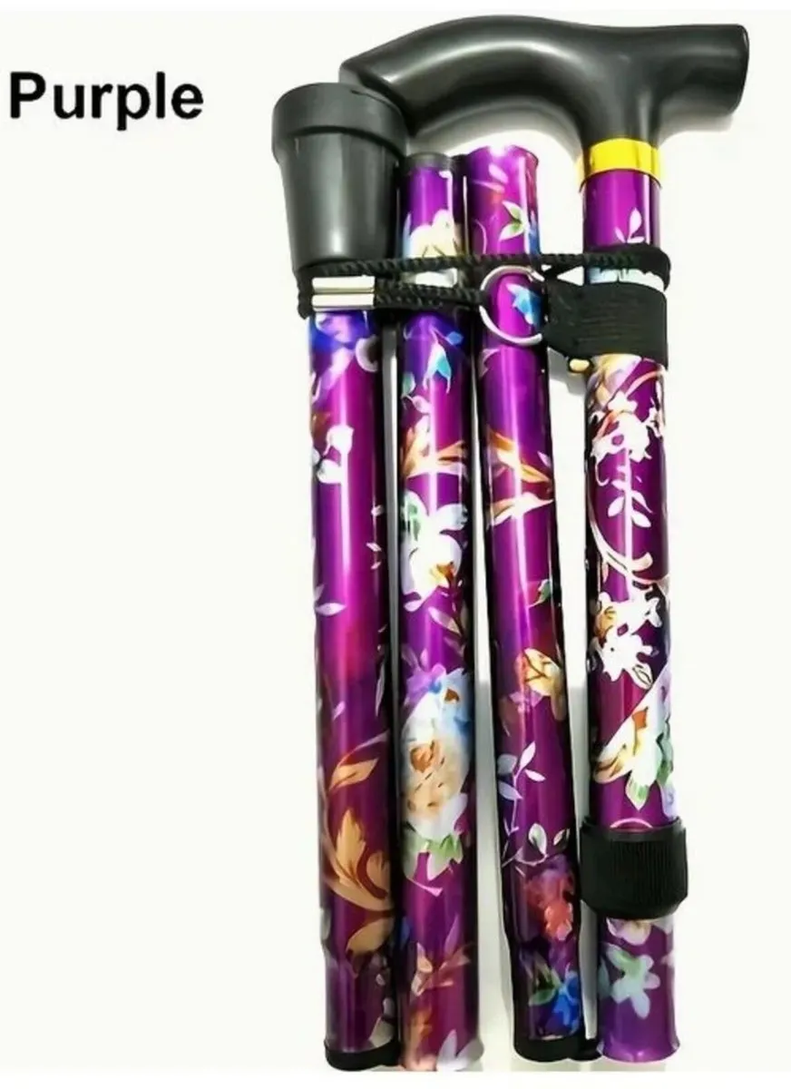 Folding Walking Stick, Purple Floral - Image 1