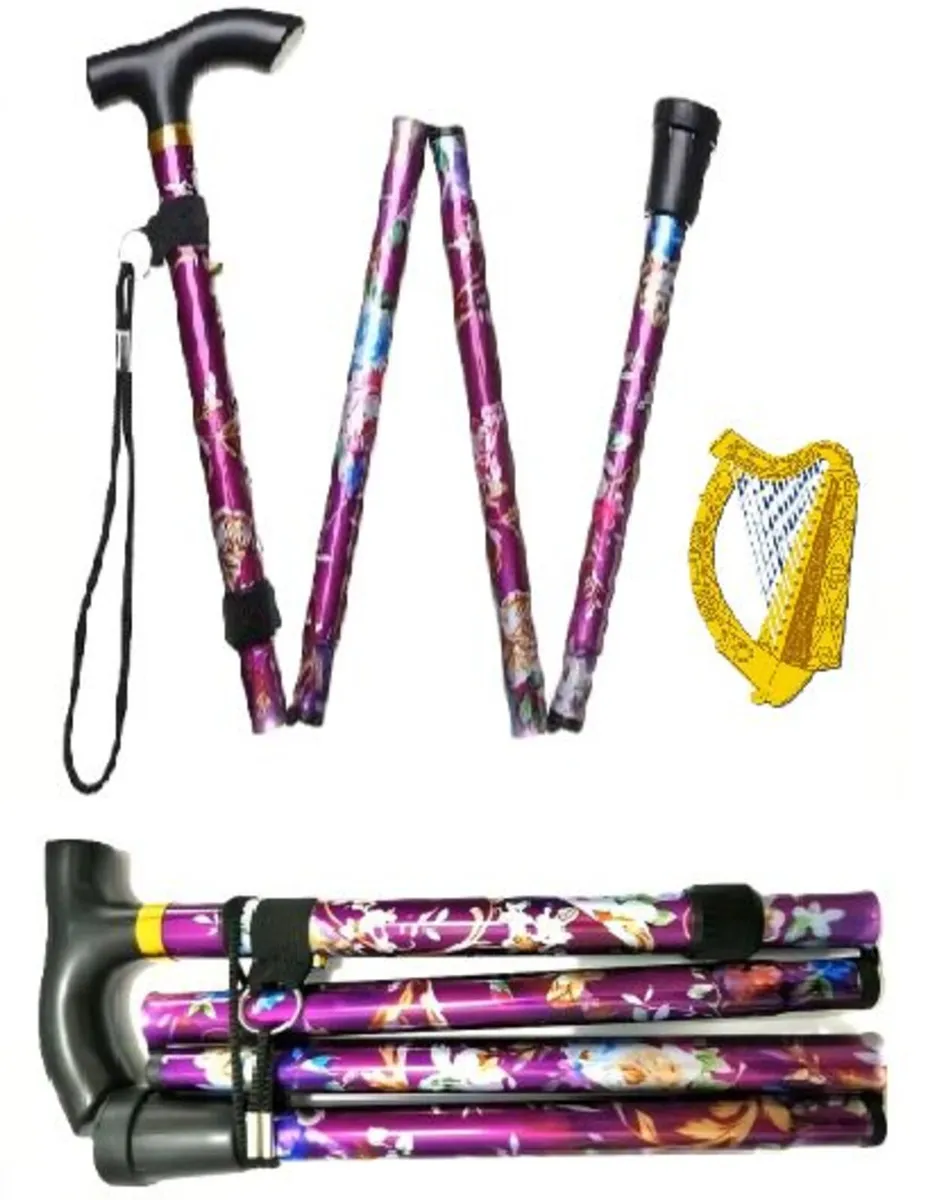 Folding Walking Stick, Purple Floral - Image 3