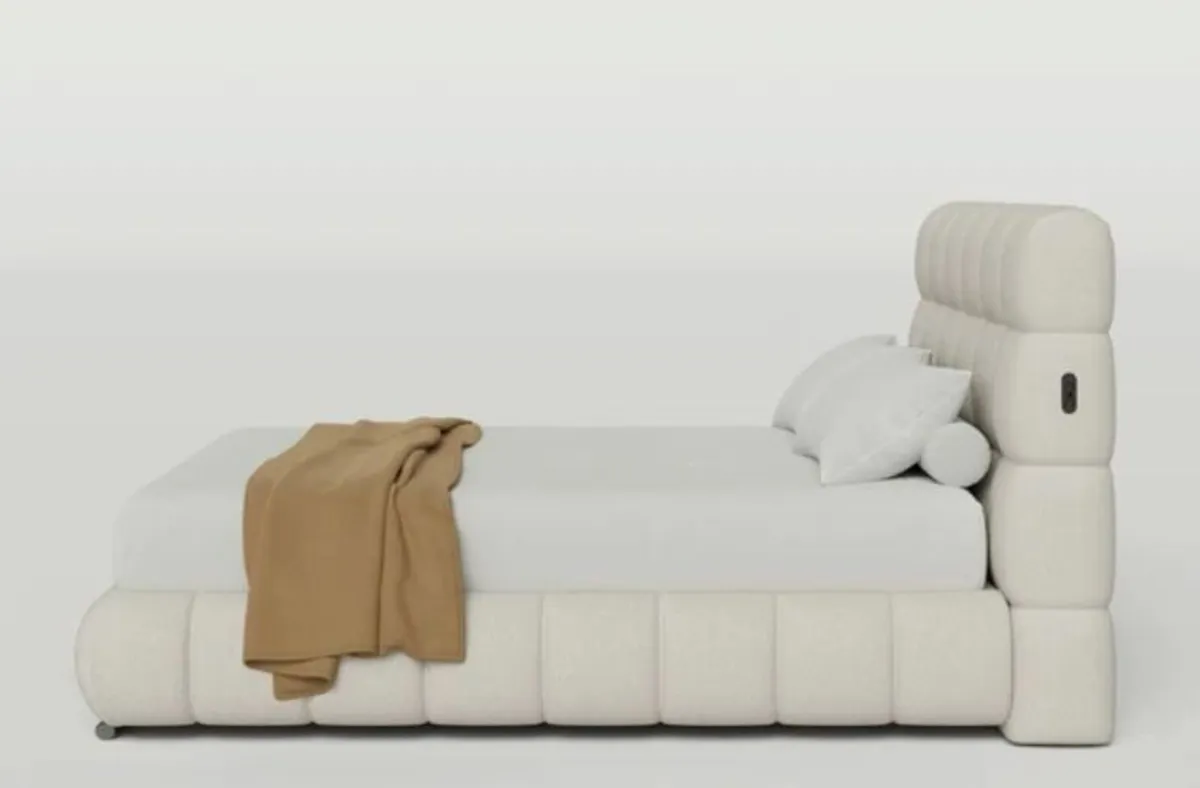 Kelvin Boucle Natural Fabric Ottoman / 2 Sizes - Image 1