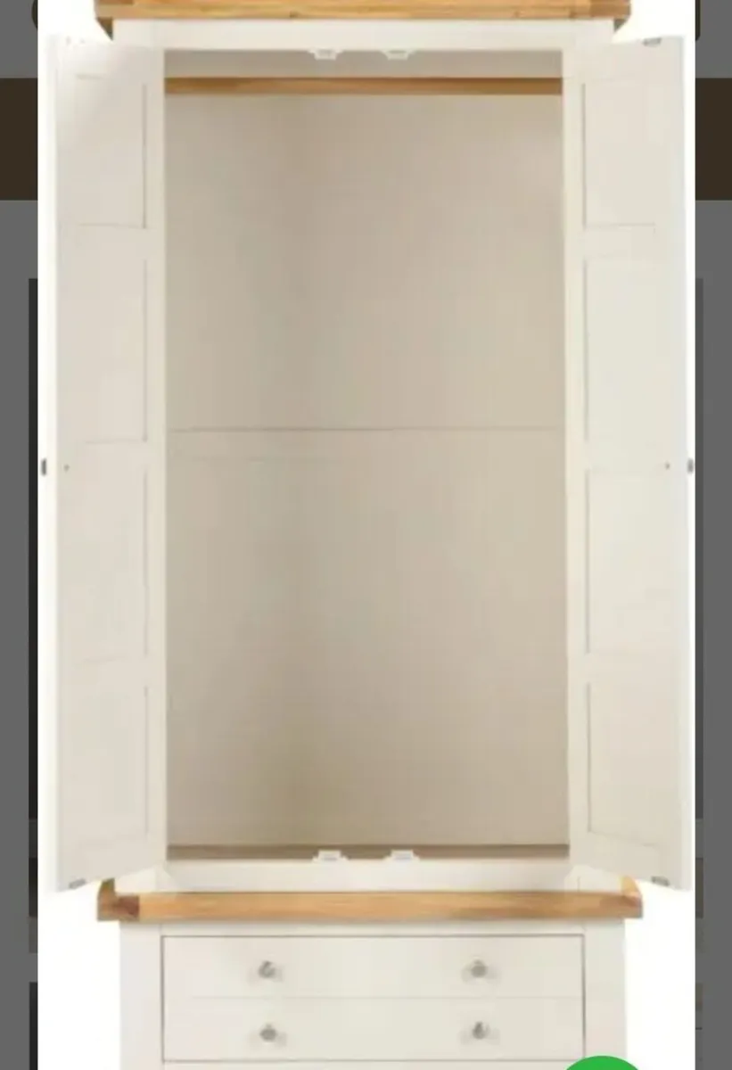 Windsor 2 Door 1 Drawer Wardrobe Ivory & Oak - Image 1