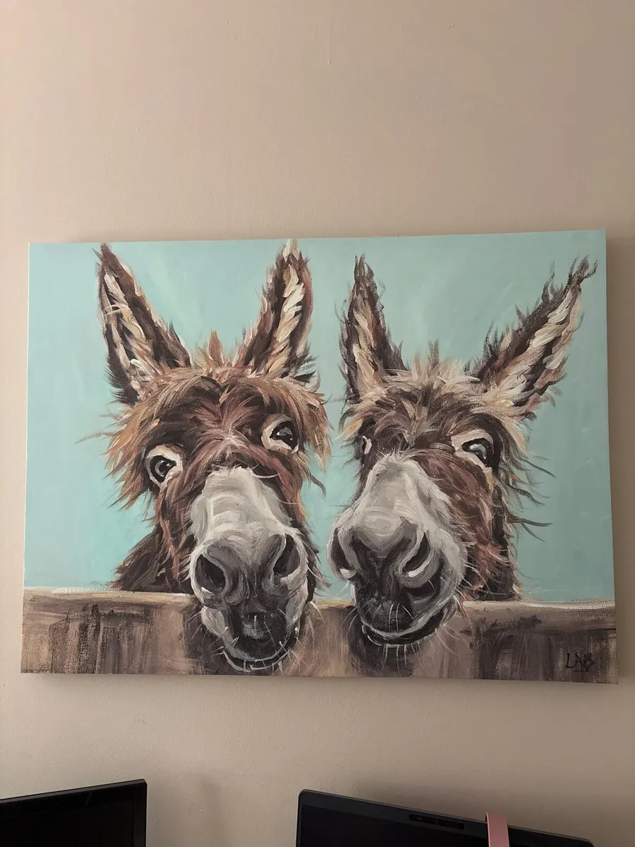 Canvas painting of two donkeys