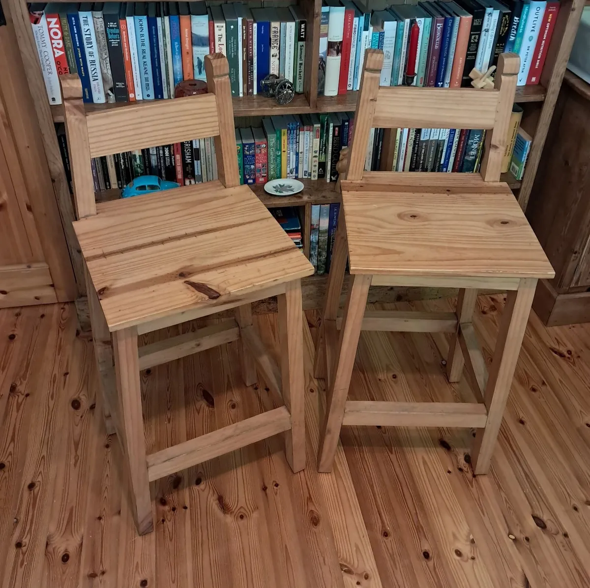 2 Rustic Pine Square Seat High Stools - Image 2