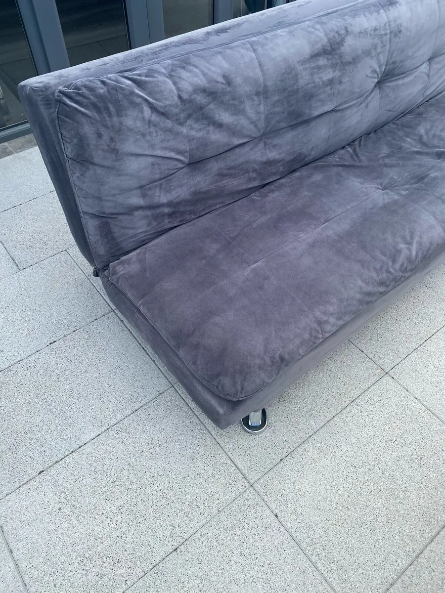 Grey velvet sofabed / couch - Image 2