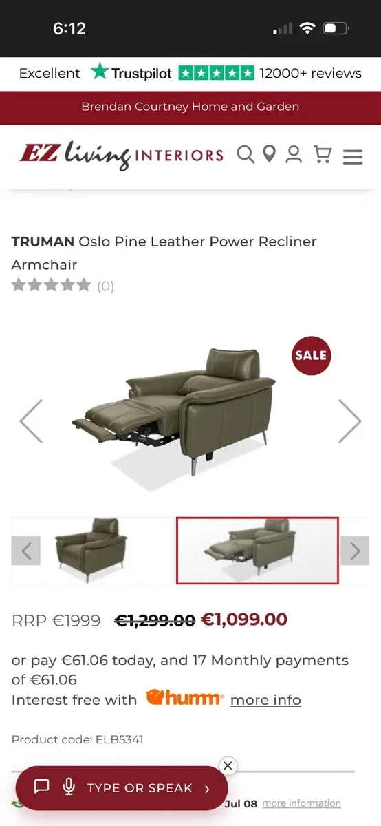 Ezliving green armchair recliner - Image 2