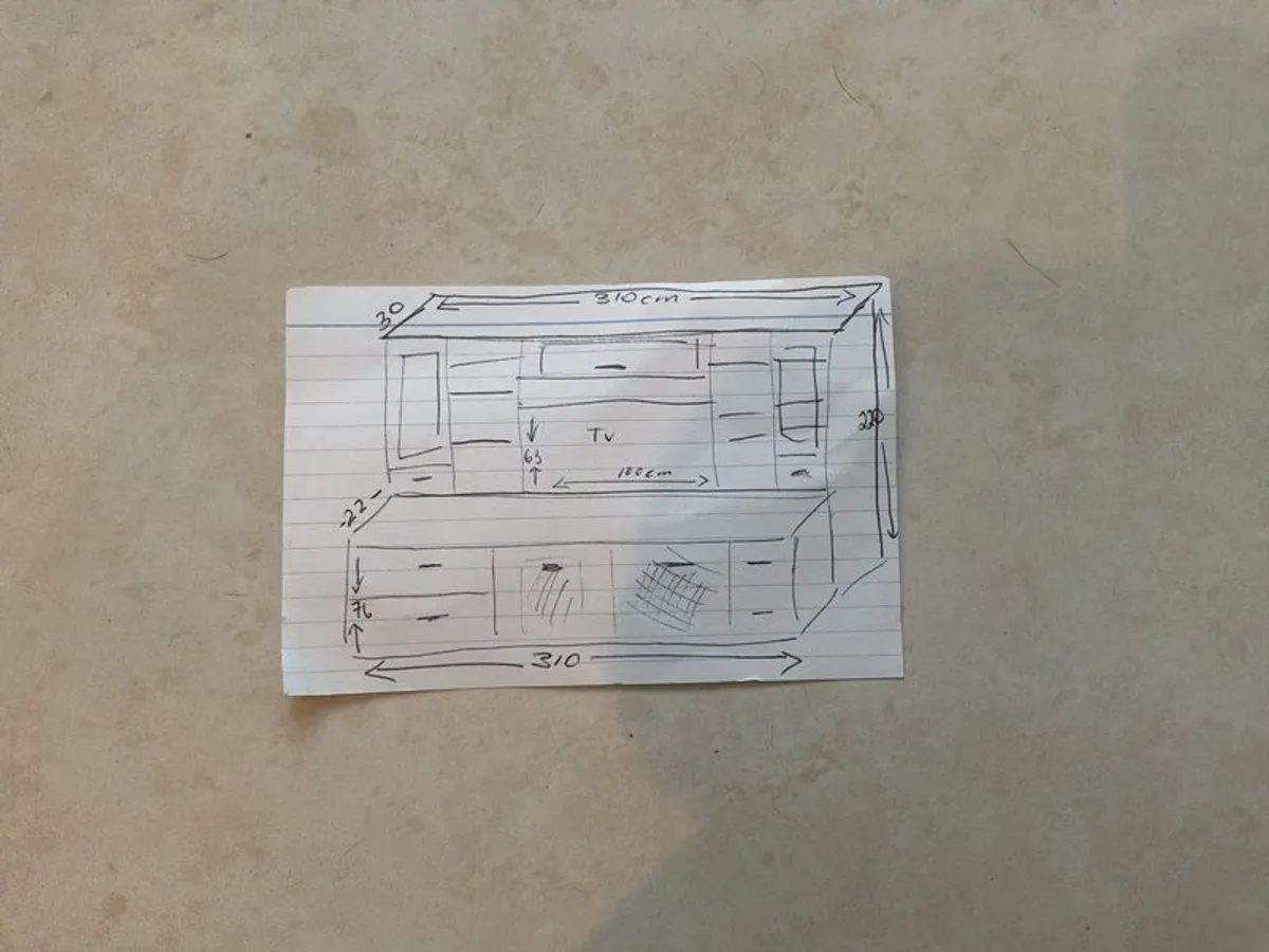 large wooden entertainment center or wall unit featuring a mix of open shelving, glass fronted cabinets, and lower drawers - Image 3