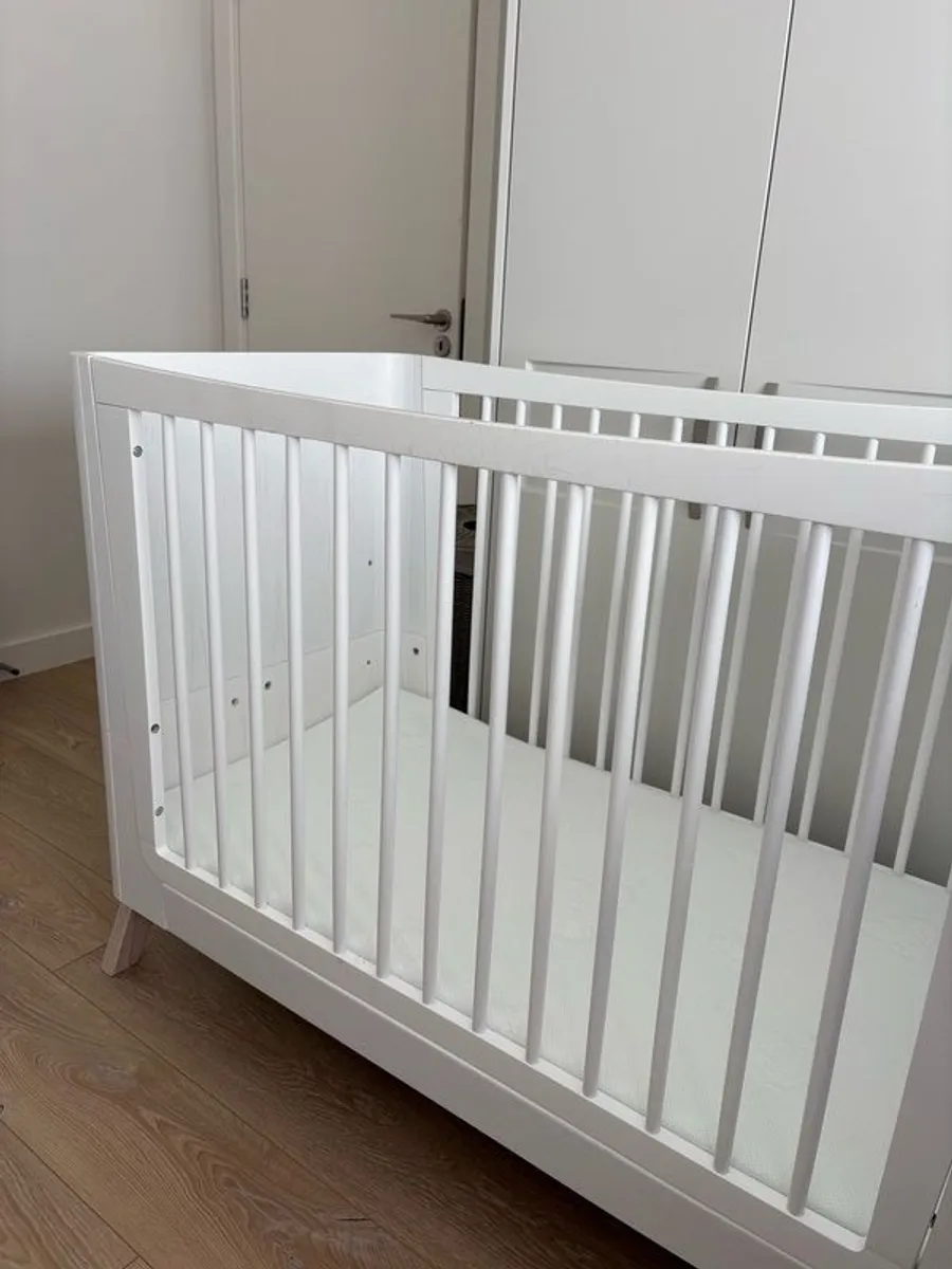 White Cot Bed with Mattress - Image 2