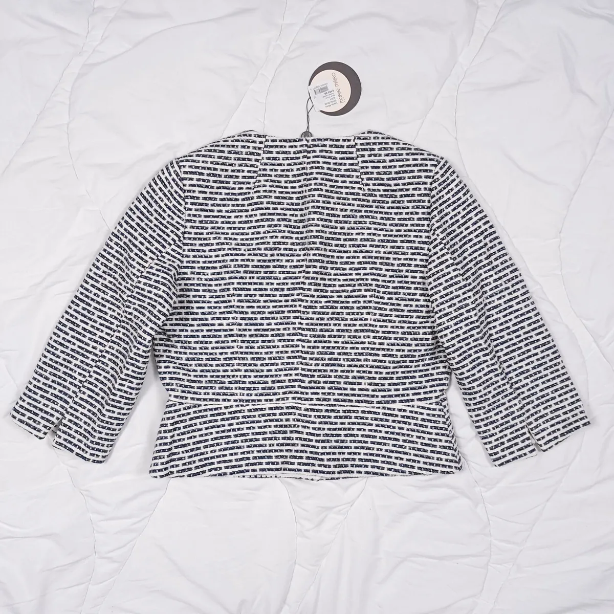 Marie Mero White Navy Textured Cropped Jacket 10UK - Image 4