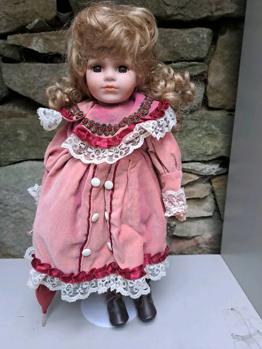 Porcelain Doll Vintage Dress & Parasol - Image 1