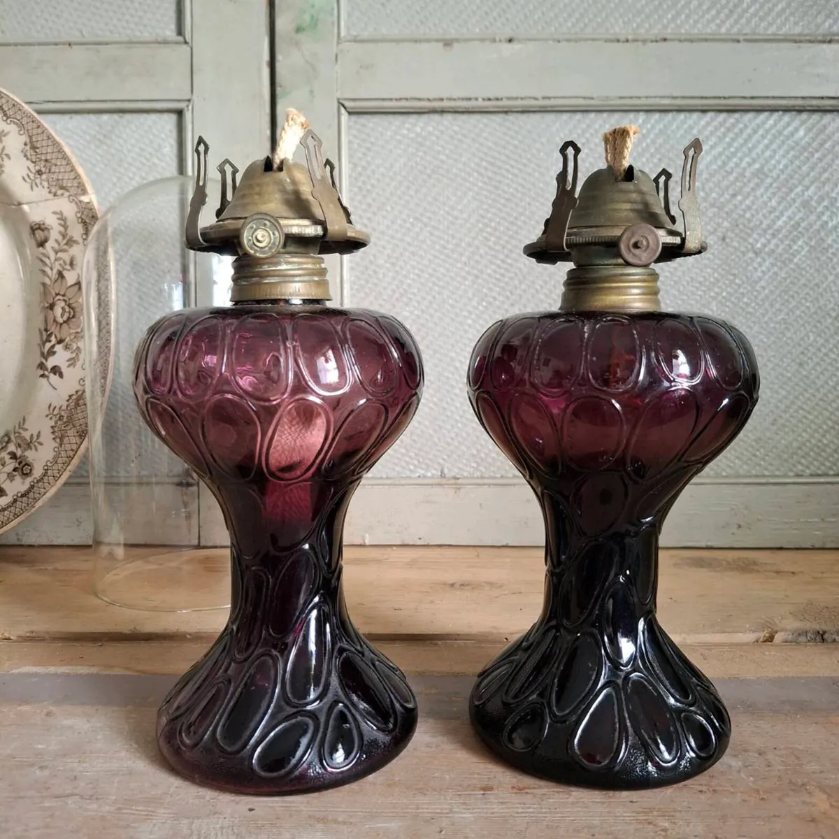 Pairs of Cranberry Glass Lamps - Image 1