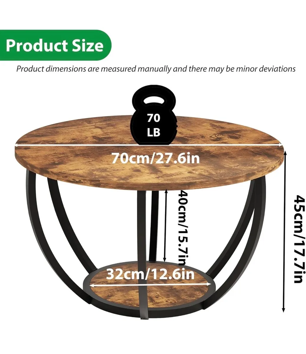 28" Round Coffee Table with Storage,2-Tier Wood Ac - Image 2